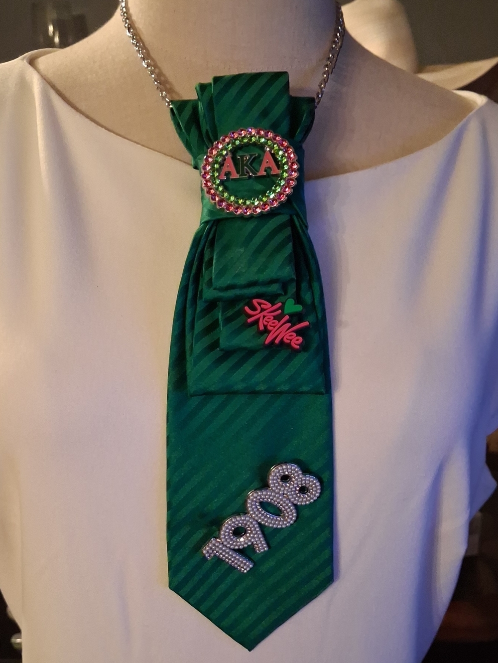 Green Upcycled AKA necktie necklace
